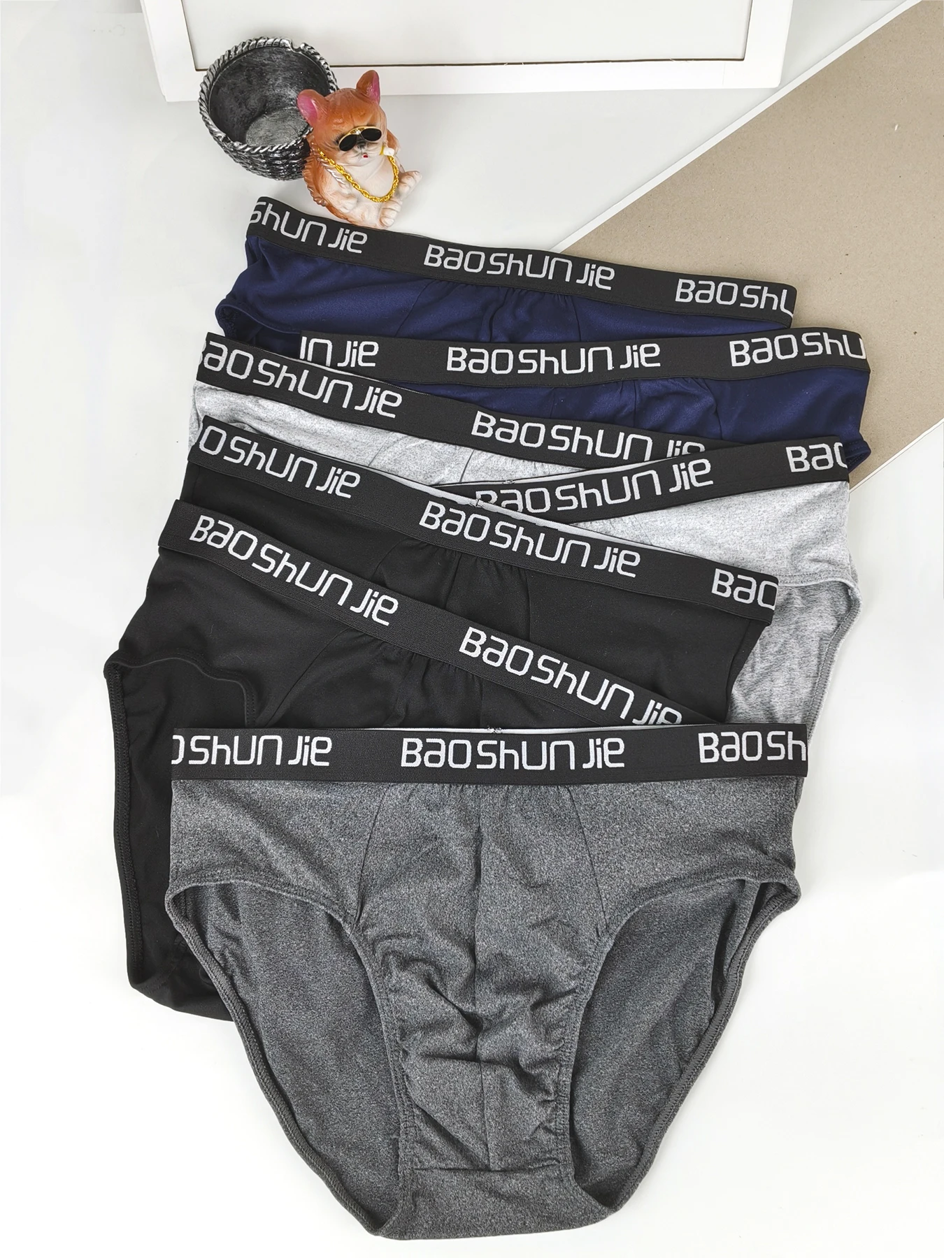 

Набор мужских трусов из полиэстера, 7 штук, со средней посадкой (брендовый пояс «Baoshunjie», различные размеры) – удобные и долговечные