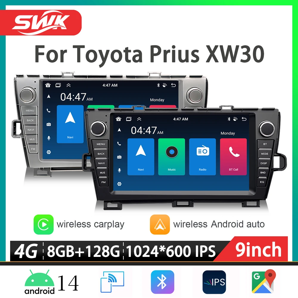 

Для Toyota Prius XW30 9′′ Android 14 видео Автомобильное радио Стерео Мультимедийное аудио Беспроводной Carplay AUTO Naviga BT GPS DSP-плеер