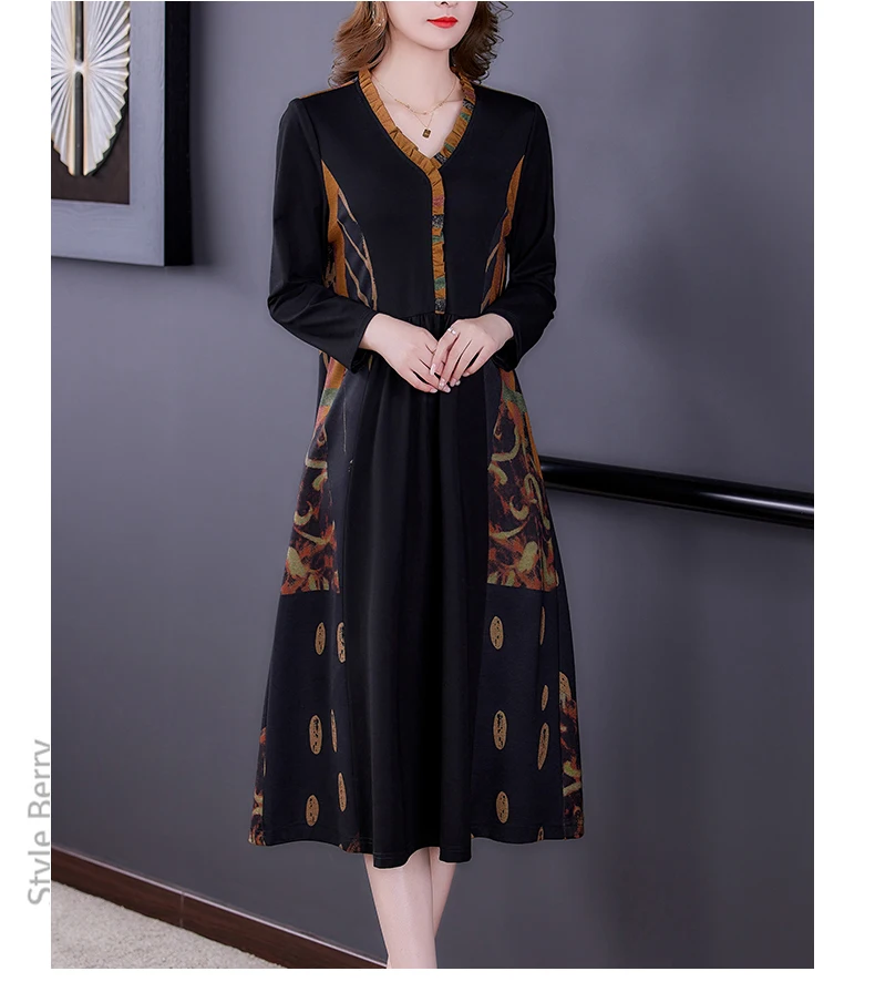 2023 New Fashion Silk Dress Women\'s Autumn Versatile Bottom V-neck Long Sleeve Loose Fit Holiday Party Dress Vestidos