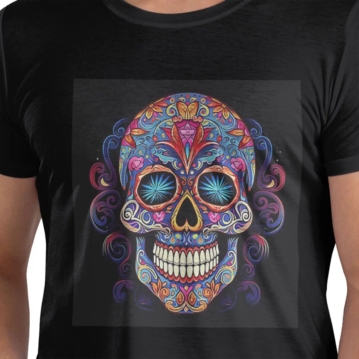 

Футболка из 100% хлопка с мексиканским сахарным черепом «День мертвых», мужские забавные футболки с круглым вырезом и коротким рукавом, S-6XL
