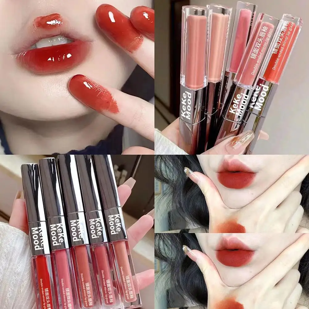 Brilho labial de ponta dupla, brilho labial fosco, sexy, líquido de água, à prova d'água, cosmético duradouro, batom coreano, maquiagem, matiz labial longo c6x9