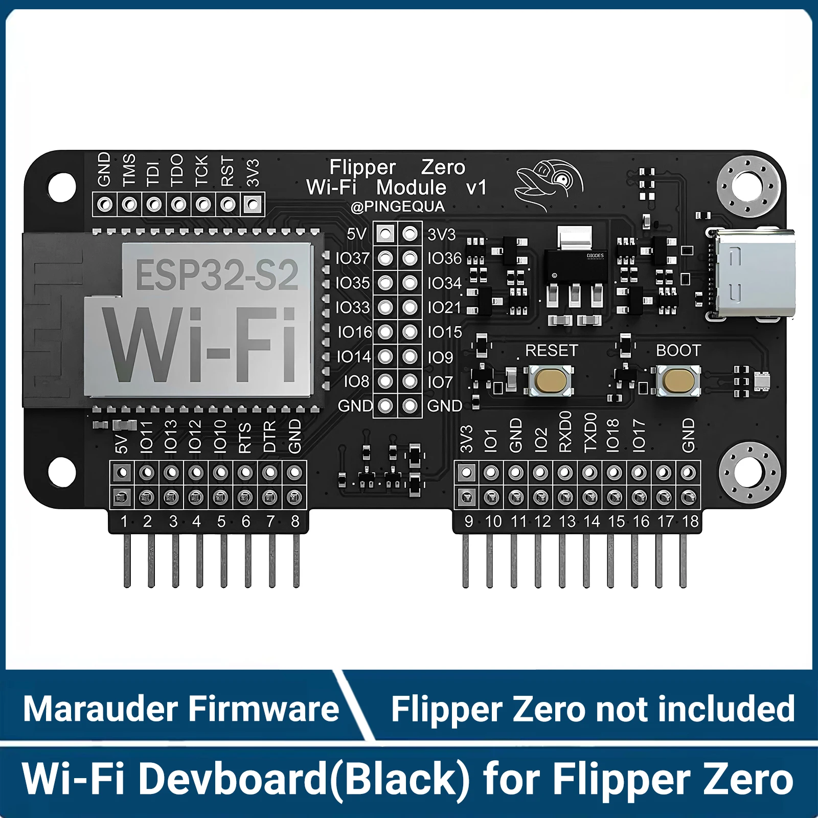 

Плата разработки Flipper Zero Wi-Fi с предварительно установленной прошивкой Marauder, модулем ESP32-S2 для исследований беспроводной безопасности, черный