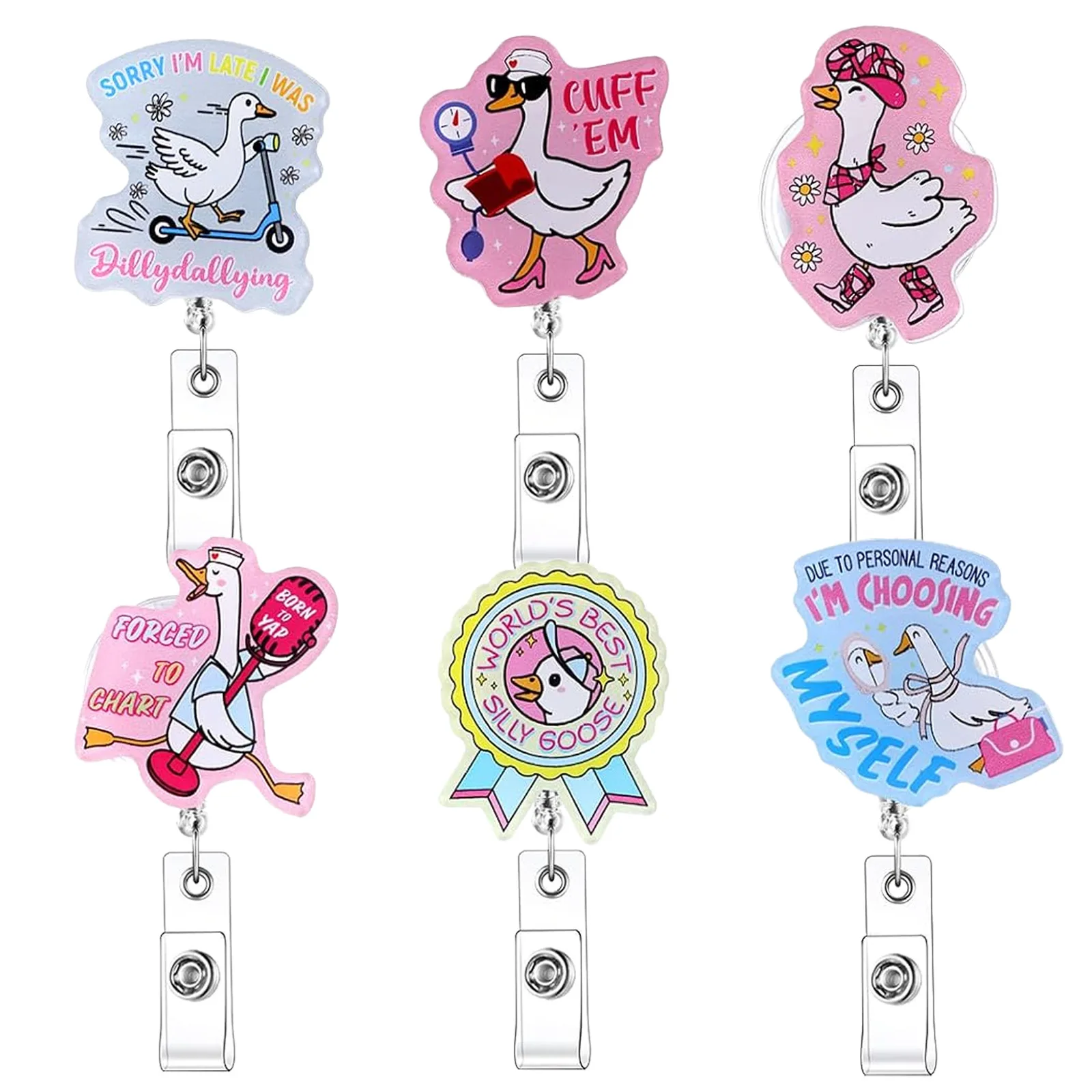 Cute Cartoon Goose Retractable Badge Reel Nurse Doctor ID Card Holder Funny Animal Badge Clip Office Hospital Staff Name Tag
