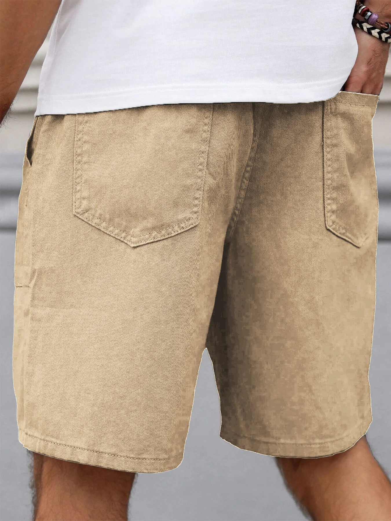 Sommer Herren Retro Amerikanischer Stil Shorts mit Kordelzug Lässige Hosen Einfarbig Trendige Mittellange Herrenshorts – Detail 2