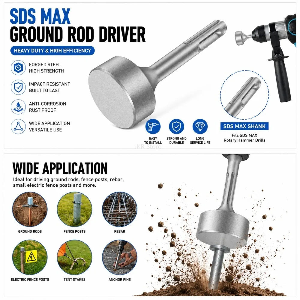 

Heavy Duty Ground Rod Driver 85mm Steel Drill Bit Socket Wear Resistant for Rotary Hammer Ground Rod Installation Use Tool