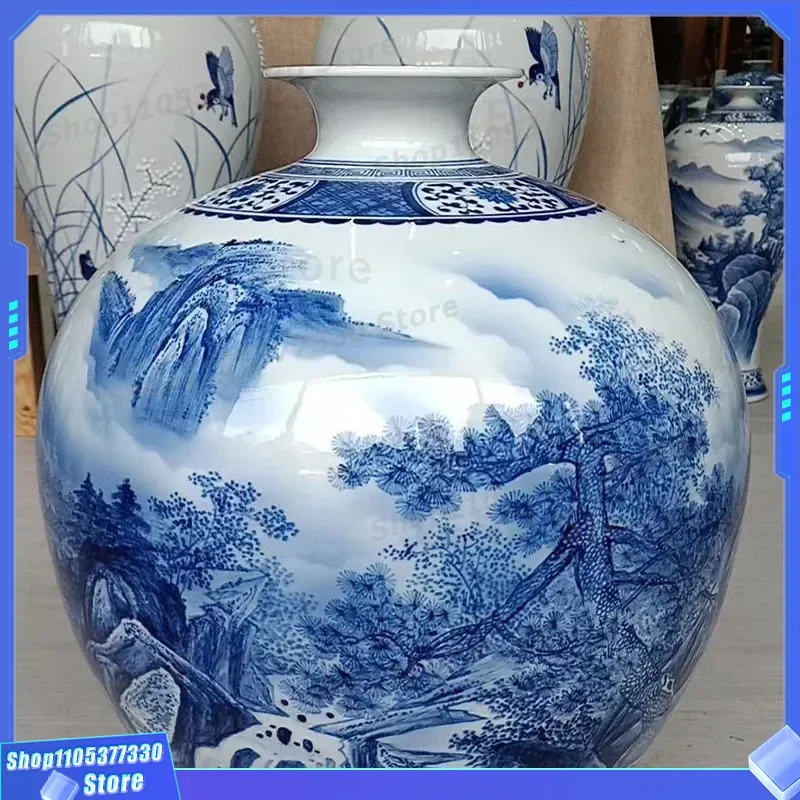 Jingdezhen Blue and White Porcelain Vase Hand Painted Ceramic Bucket Style Plum Blossom Design Antique Chinese Living Room