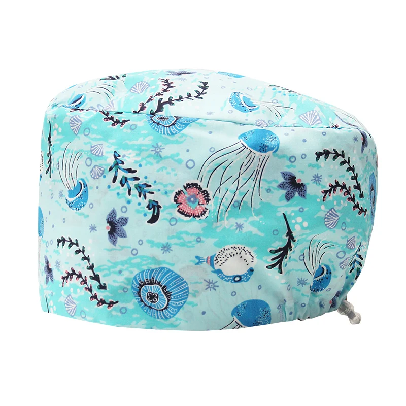 Cartoon Jellyfish Printed Dentist Cap Nursing accessories Pet Clinic Nurse Hats Pharmacy Work Skullcap Cotton Surgical Cap K1018