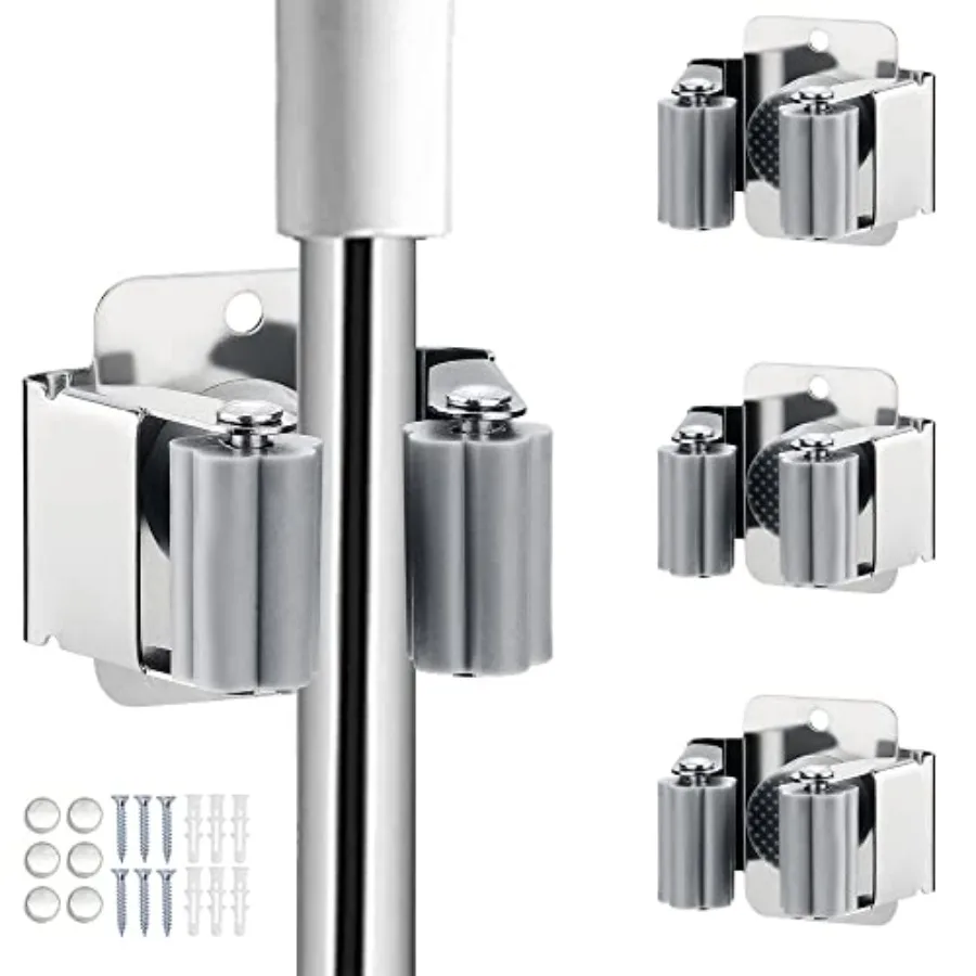 3PCS Broom and Mop Holder, Heavy Duty Garden Tool Organizer Rack Rake and Shovel Handle, Stainless Steel Mop Hanger. Wall Mount