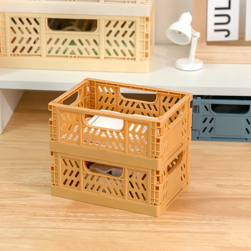 Hot Sale Small Collapsible Plastic Folding Kitchen Fruit Vegetable Household Storage Basket with Handle