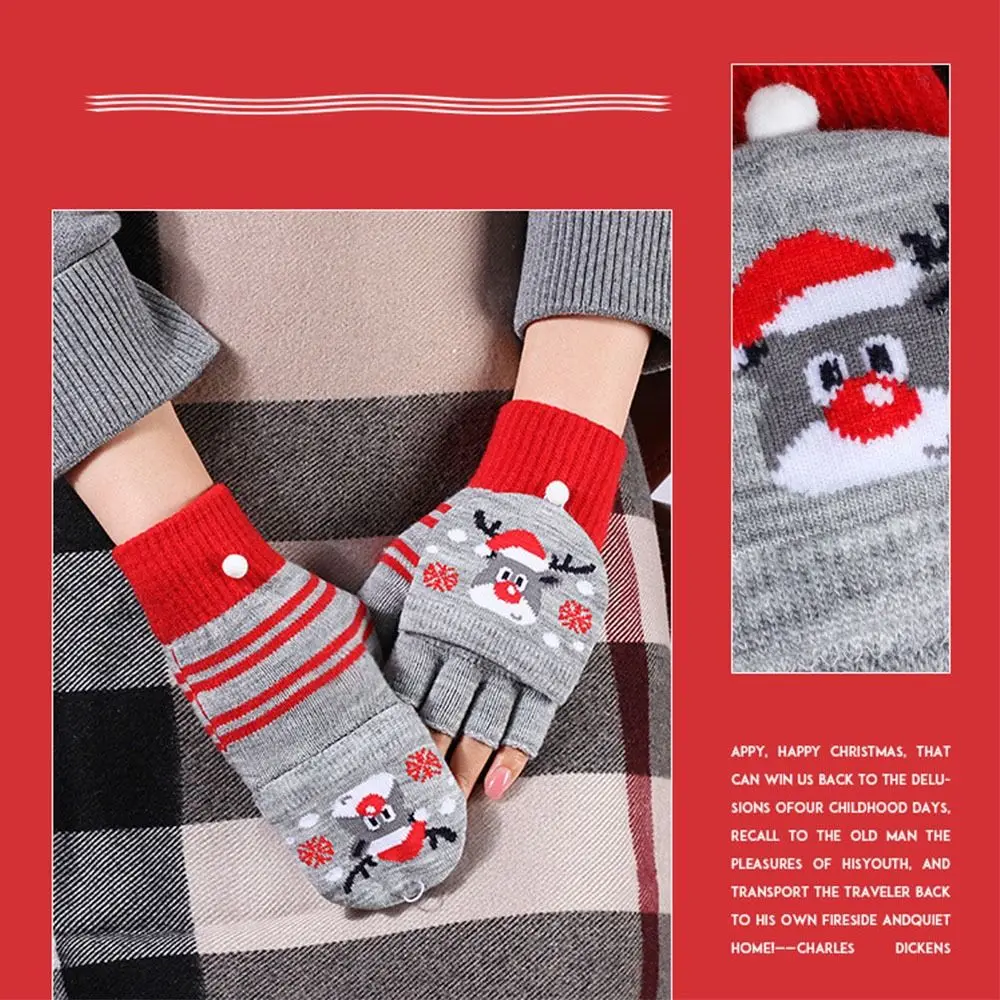 Soft Acrylic Fabrics Christmas Gloves Christmas Tree Elk Pattern Keep Warm Half Finger Gloves Cycling Gloves Christmas