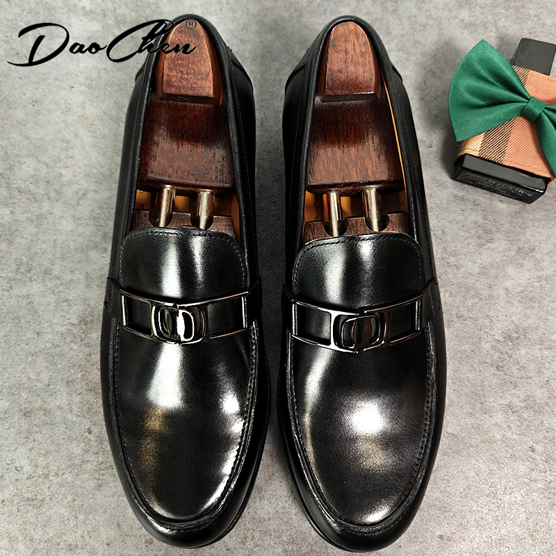 Luxury Slip On Dress Shoes Men Genuine Leather Italian Loafer Shoes For Men Black Brand Formal Wedding Office Men Casual Shoes