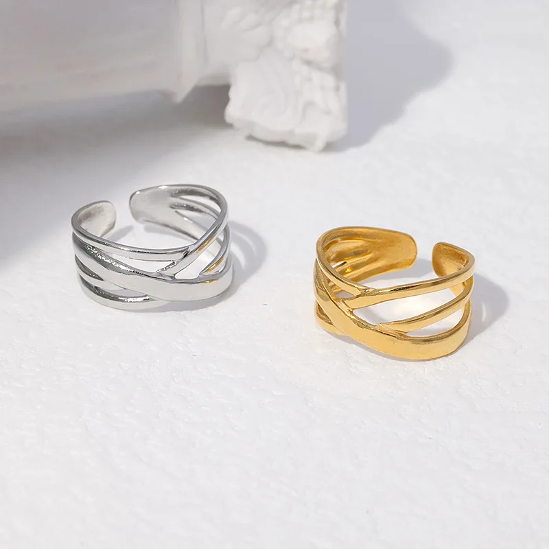 Irregular Crossing Stainless Steel Rings for Women Gold Color Never Fade Luxury Classic Wedding Couple Rings Jewelry Wholesale