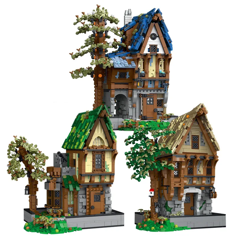 

Medieval Blacksmith Shop DIY City Street View Taverns Magic House Building Blocks Bricks with LED Toys Set for Kids Gift
