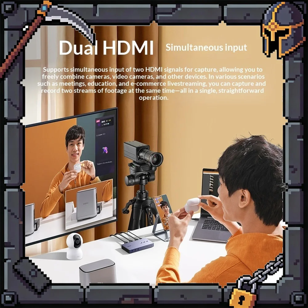 UGREEN 80688 Dual HDMI Video Capture Card 4K Input 1080P Loop Out Recording Box for PC Streaming