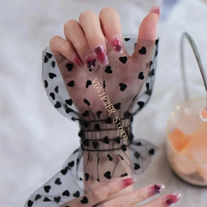 Sheer Wrist Cuffs For Nails Photography Heart Design Breathable Fabric D08E
