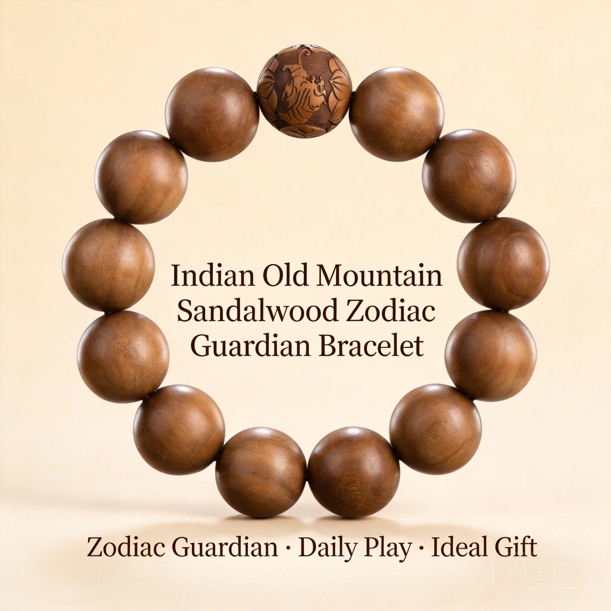 Classic Chinese Zodiac Carved Mysore Sandalwood Bracelet Lucky Blessing Guard Unisex Natural Wood Beaded Bangle For Good Fortune