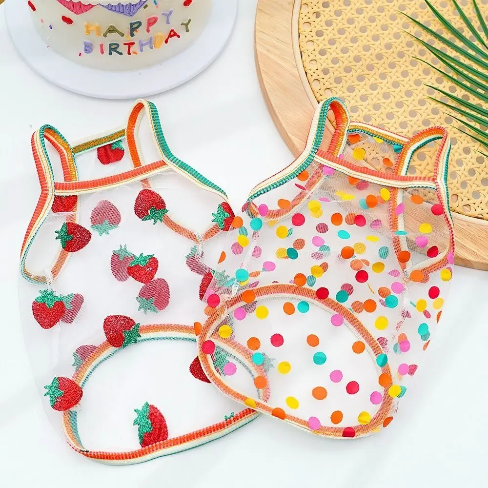 Pet Strap Sunscreen Vest Mesh Strawberries Dog Dog Cat Clothing Supplies Thin Puppies Colorful Dot Top Puppy Clothes