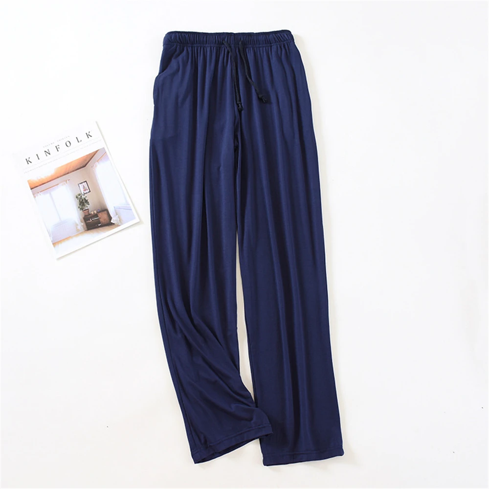 Spring Autumn Men\'s Pajama Trousers Modal Home Pants Thin Wide Leg Large Size Loose Drawstring Sleep Bottom Sleepwear Trousers
