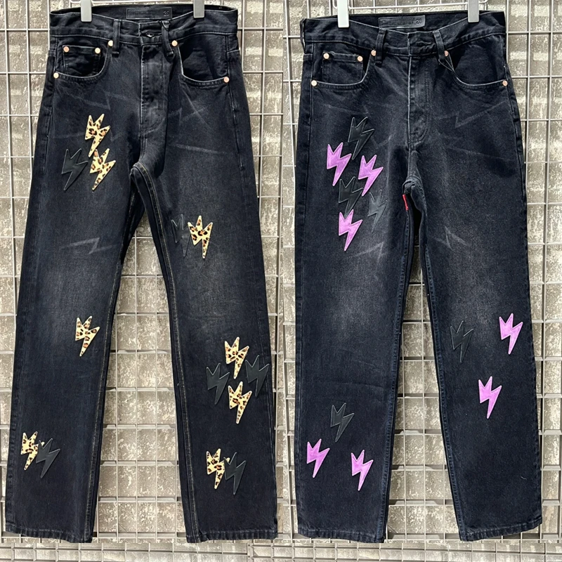 

Hip Hop Retro Fashion Brand High Quality Jeans Three-dimensional Patchwork Design Straight Pants