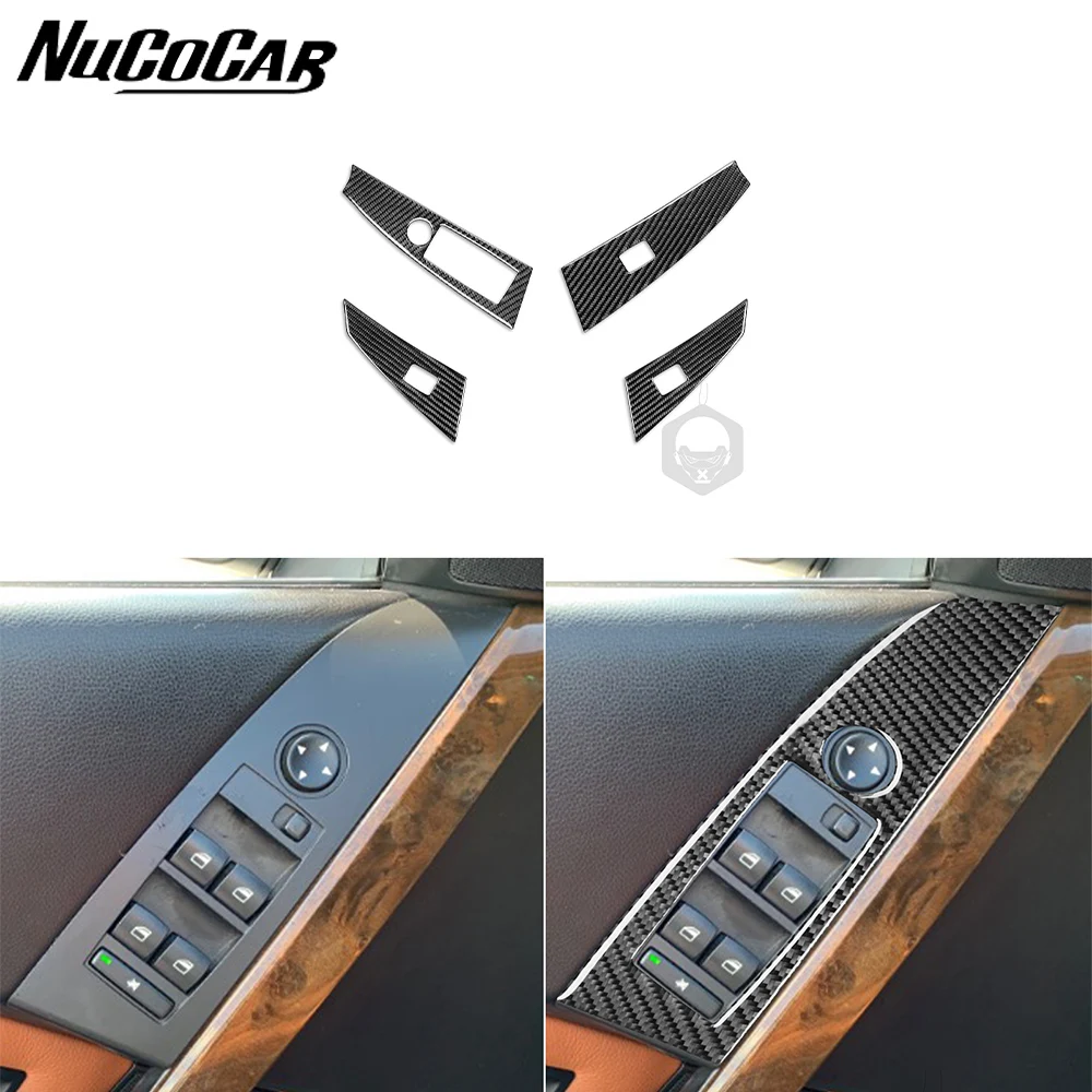 For BMW 5 Series E60 2004-2007 Carbon Fiber Window Lift Switch Button Trim Cover Car Interiors Accessories Decoration Sticker F