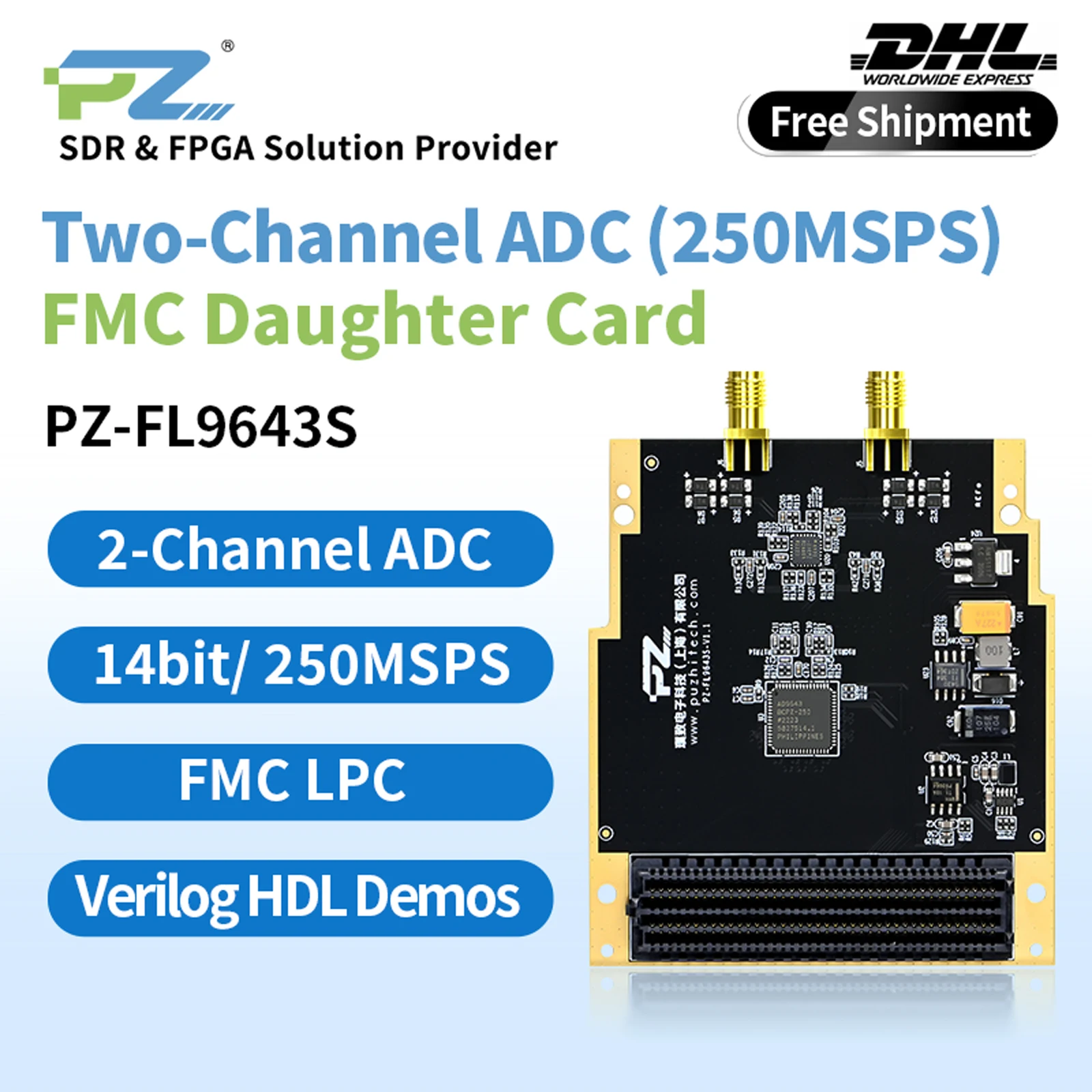 Puzhi PZ-FL9643S FMC Daughter Card Dual-channel High-speed ADC 14bit 250MSPS AD9643 LPC FMC Board LVDS