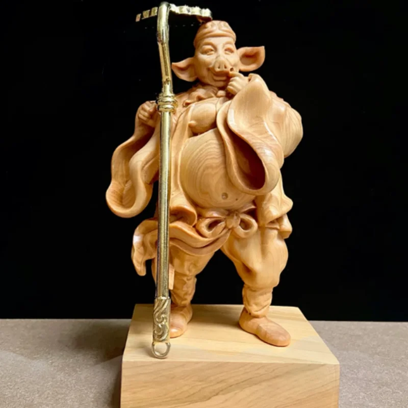 Cliff cypress wood carving Tianpeng Marshal Zhu Bajie figure statue ornament zodiac pig home decoration desktop crafts