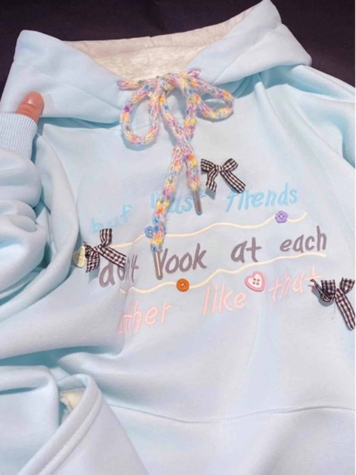 

Ladies Hoodie Sweatshirt Milk Blue Autumn Winter New Style College Style 3D Button Design Unique Special Shirt Commute Style ...