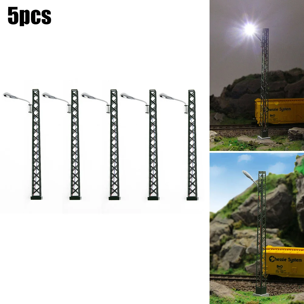 5Pcs Model Railway Lights Grid Mast Lights Gauge H0 Lights Layout LED Lights 10.5cm Model Scenery Table War Game DIY Model Lamp