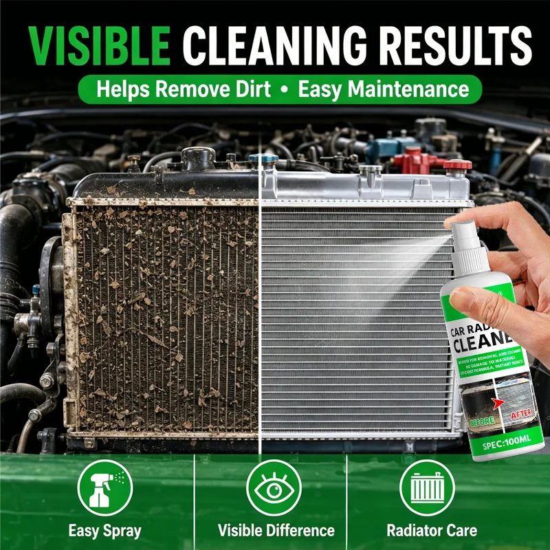 KJM Car Radiator Cleaner Spray For Auto Cooling Fin Dirt Removal, Engine Radiator Care, No Disassembly Needed 100ml