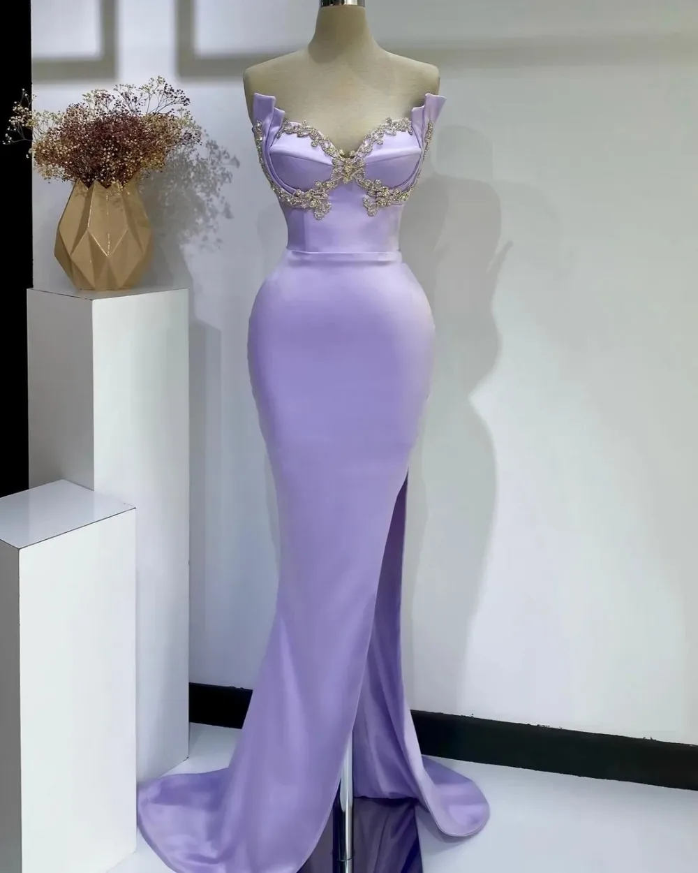 

2024 Elegant Lavener Mermaid Evening Dresses for Black Women Sweetheart Beaded Floor Length Formal Wear Prom Dress فساتين طويلة