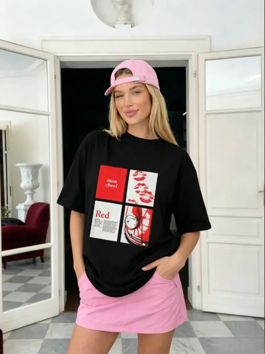 

Европейско-американская футболка с принтом в стиле Y2K для девушек, летняя женская футболка из чистого хлопка, уличный ретро-топ с коротким рукавом