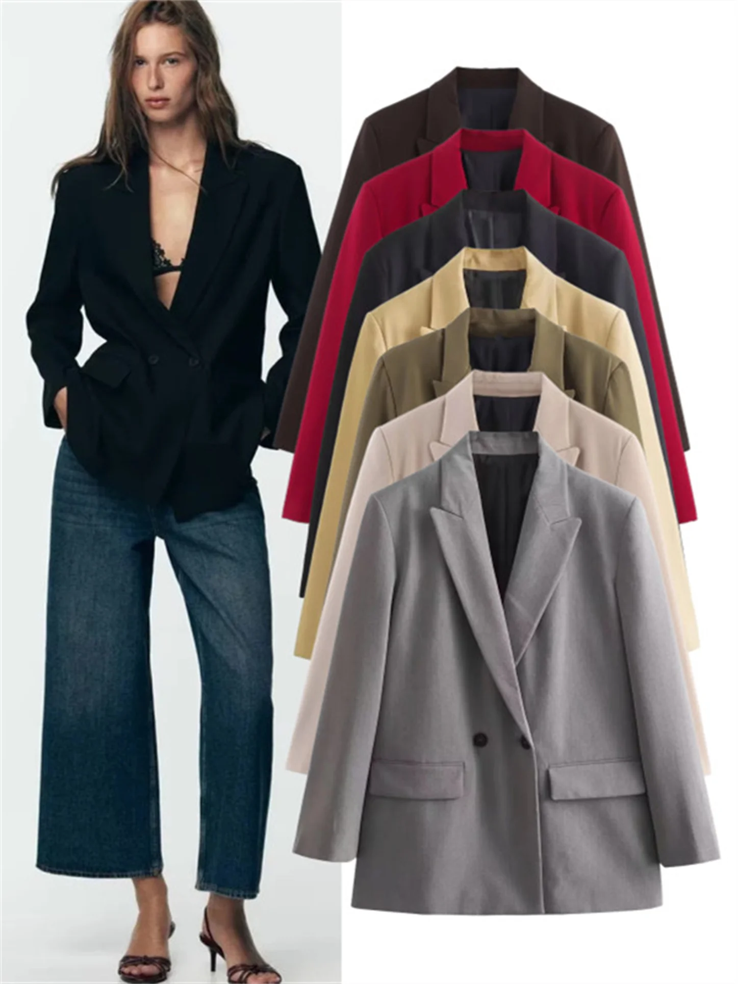 Модный свободный женский костюм Jaet, осеннее новое поступление, двубортный повседневный костюм Ele Silhouette, длинный цвет све