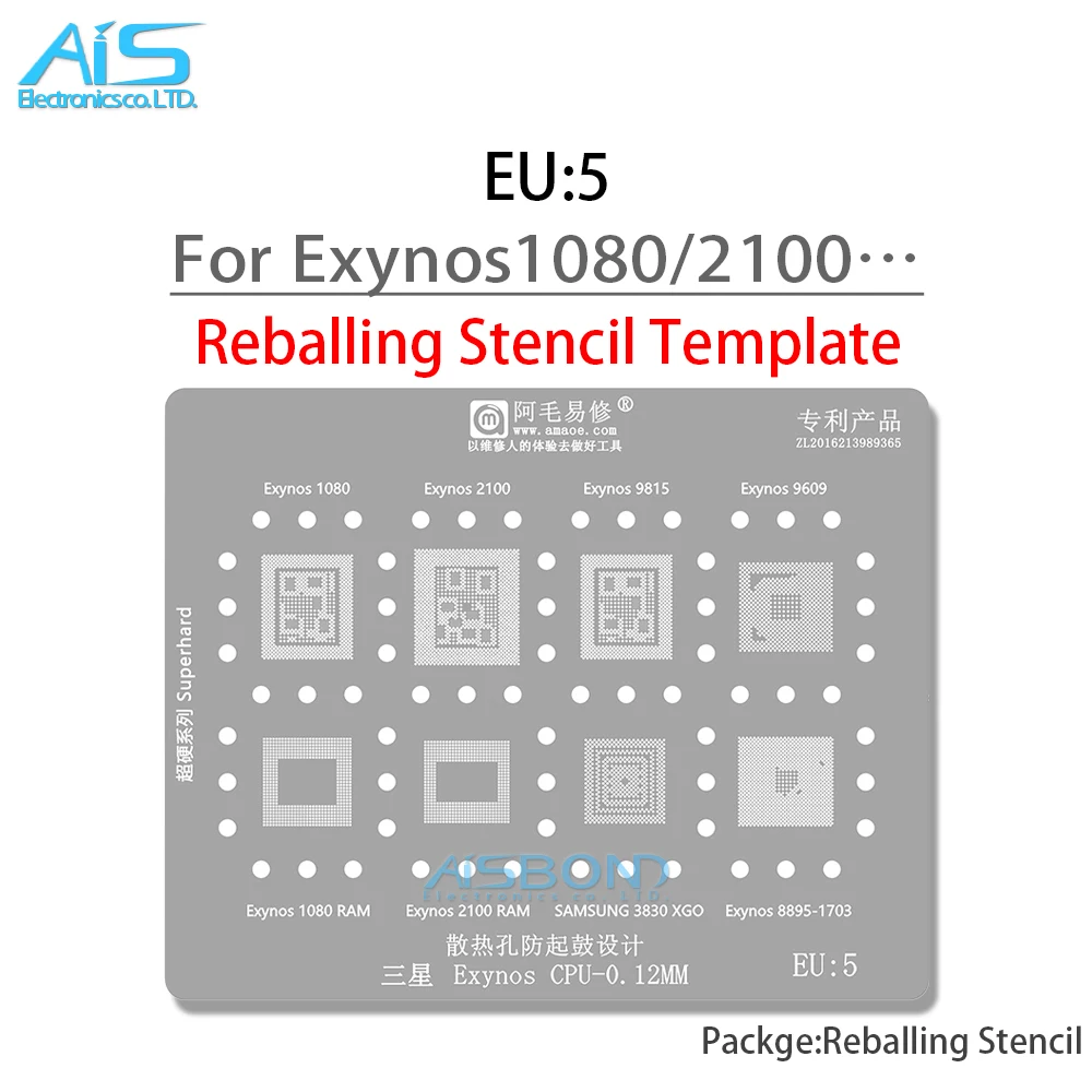 EU5 BGA Stensil Reballing untuk Samsung 3830 XGO Exynos 1080 2100 9815 9609 8895-1703 RAM Chip Solder Baja Mesh IC Timah Tanam