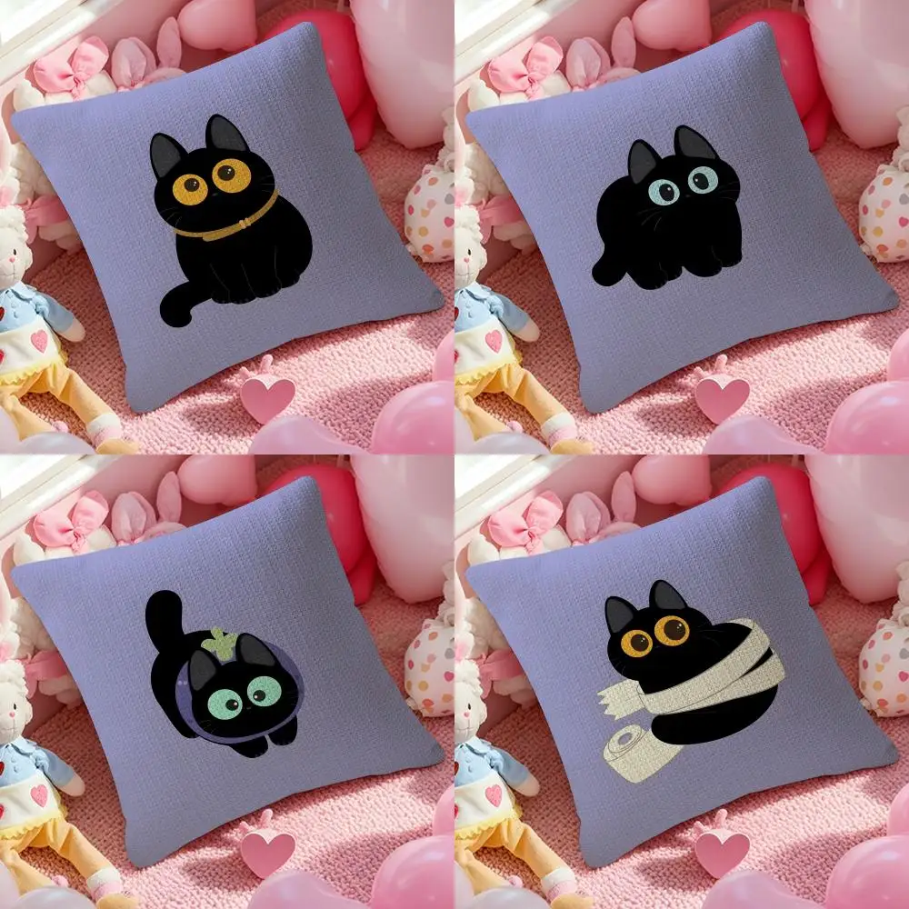Cartoon Cute Black Cat Home Pillow Case Pattern Printed Pillowcase for Living Room Sofa Cushion Cover & Bedroom Decor
