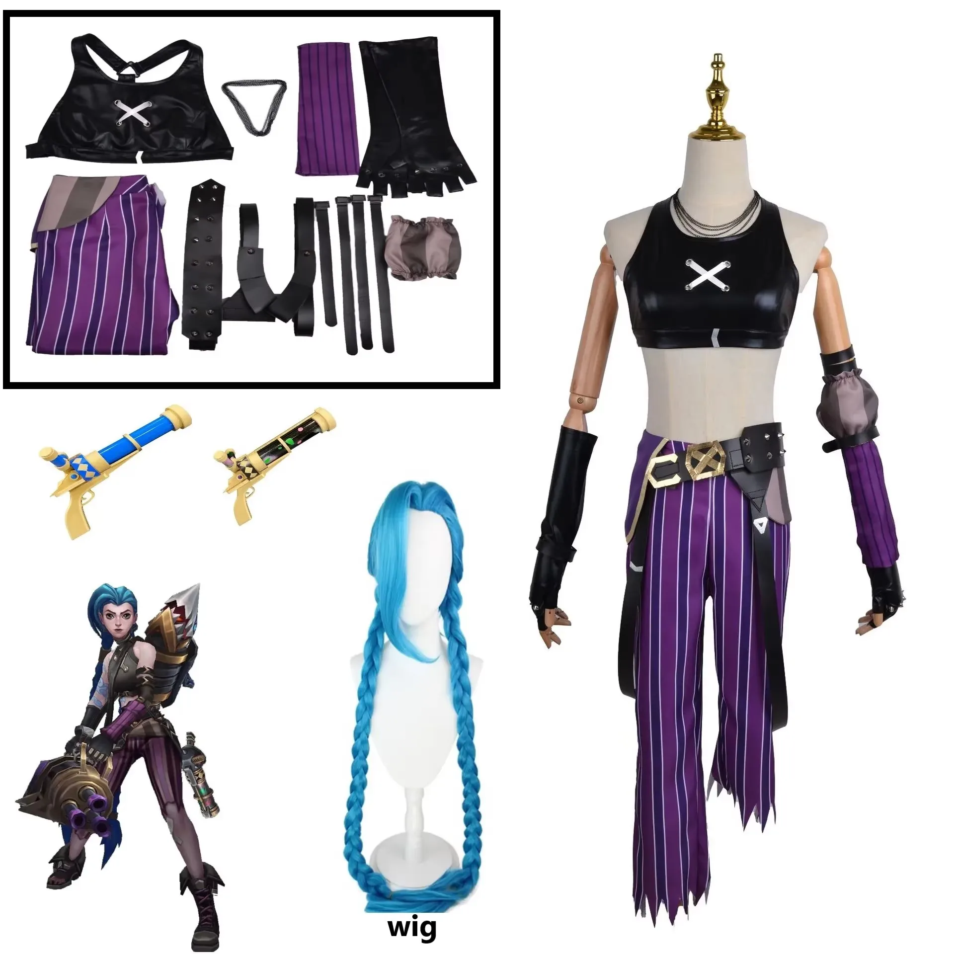 

Game LOL Arcane Jinx Costumes For Women League Of Legend Cosplay Jinx LOL League Of Legends Anime Jinx Costume Wig With