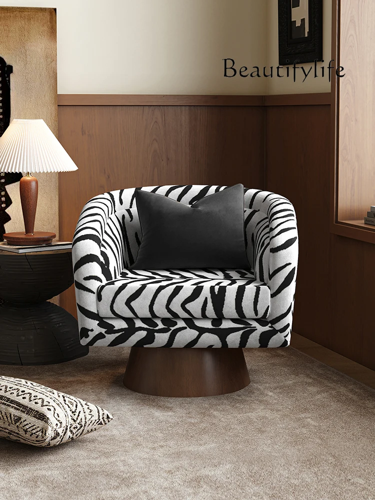 

French medieval fabric casual single sofa chair niche designer living room balcony sofa can be rotated