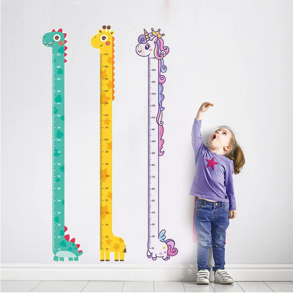 Cute Cartoon Height Sticker Unicorn Dinosaur Giraffe Wall Height Measuring Ruler Stickers For Kids Room Kindergarten Decor