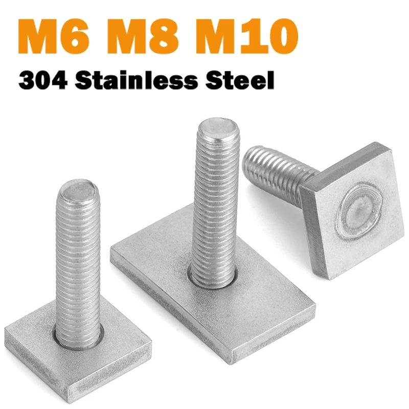 2Pcs 304 Stainless Steel T-Slot Chute Rail Track M6 M8 M10 T Shape Type Rectangle Hammer Head Bolt Screw Welding Screws