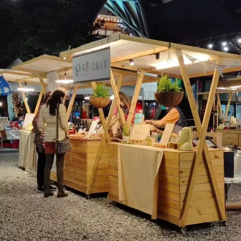 For Outdoor Mobile Stall Night Market Sales Cart Wooden Display Stand Shopping Mall Event Promotion Table Trolley Antiseptic