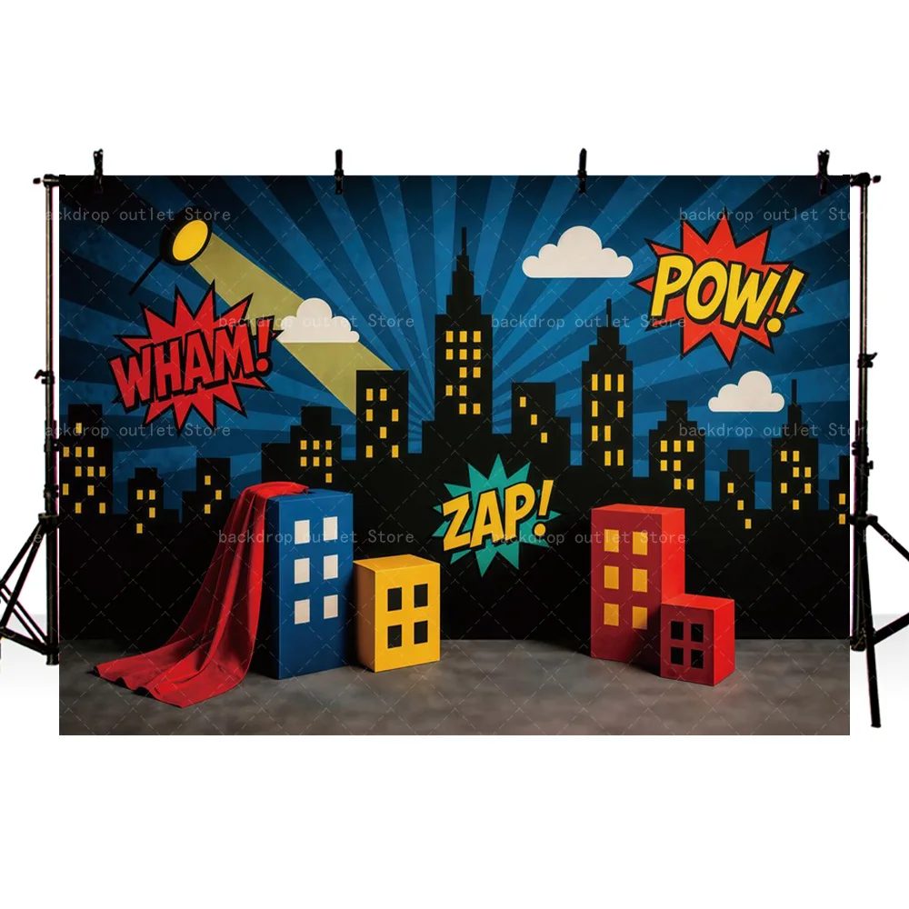 Mehofond Hero City Building Theme Photography Backdrop Boy Kids Birthday Baby Shower Party Portrait Background Photo Studio
