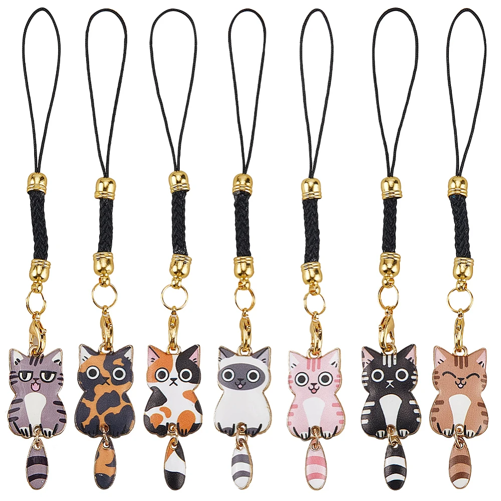 14pcs Cat Phone Strap Cute Animal Phone Charm Colorful Alloy Enamel Kawaii Aesthetic Cats Kittens Cartoon Pets Cellphone Charm
