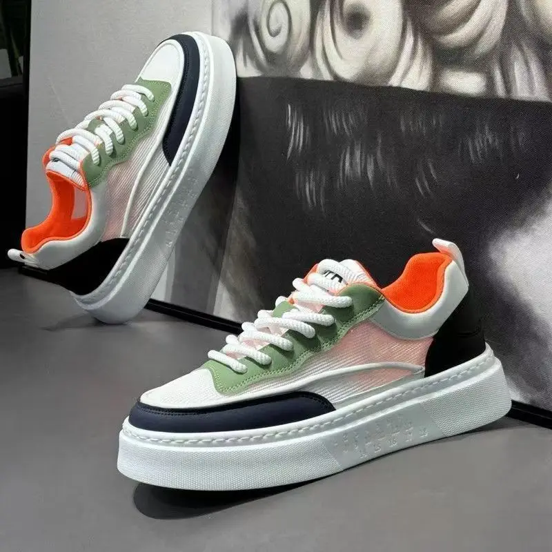 New Athleisure Men's Color Block Platform Sneakers Man Summer Breathable Mesh Comfy Non Slip Casual Sports Shoes Skate Sneakers