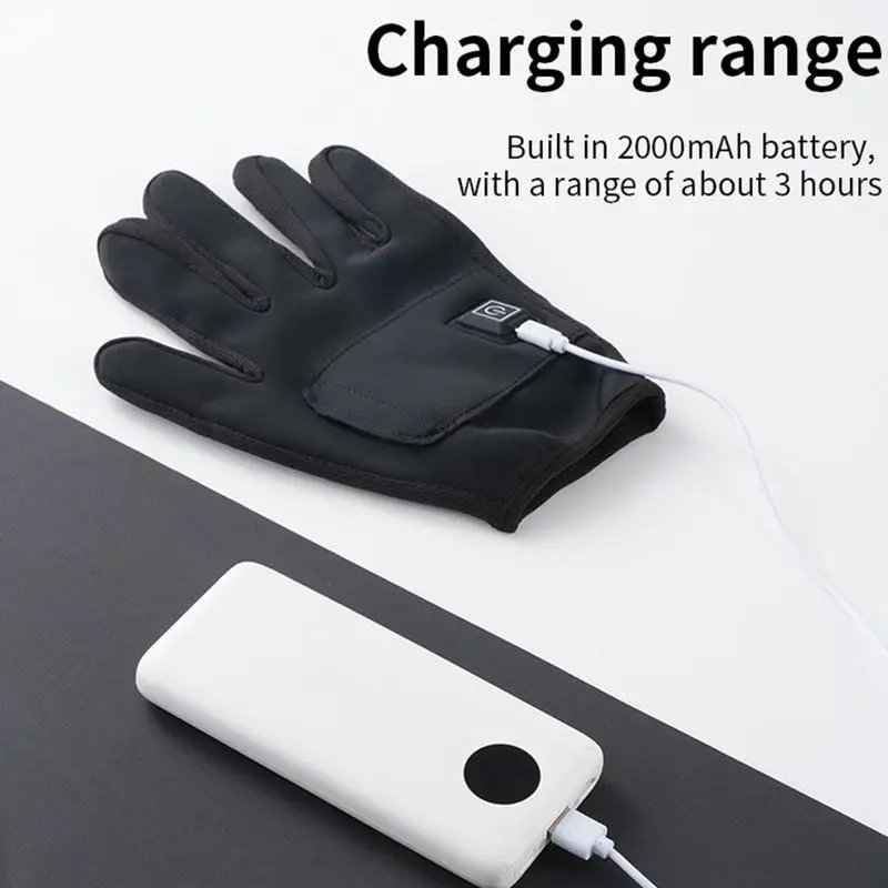 USB Electric Heated Gloves Built-in 2000mAh Battery 3-temp Setting Waterproof Winter moto Hand Warmer For Skiing Cycling Fishing