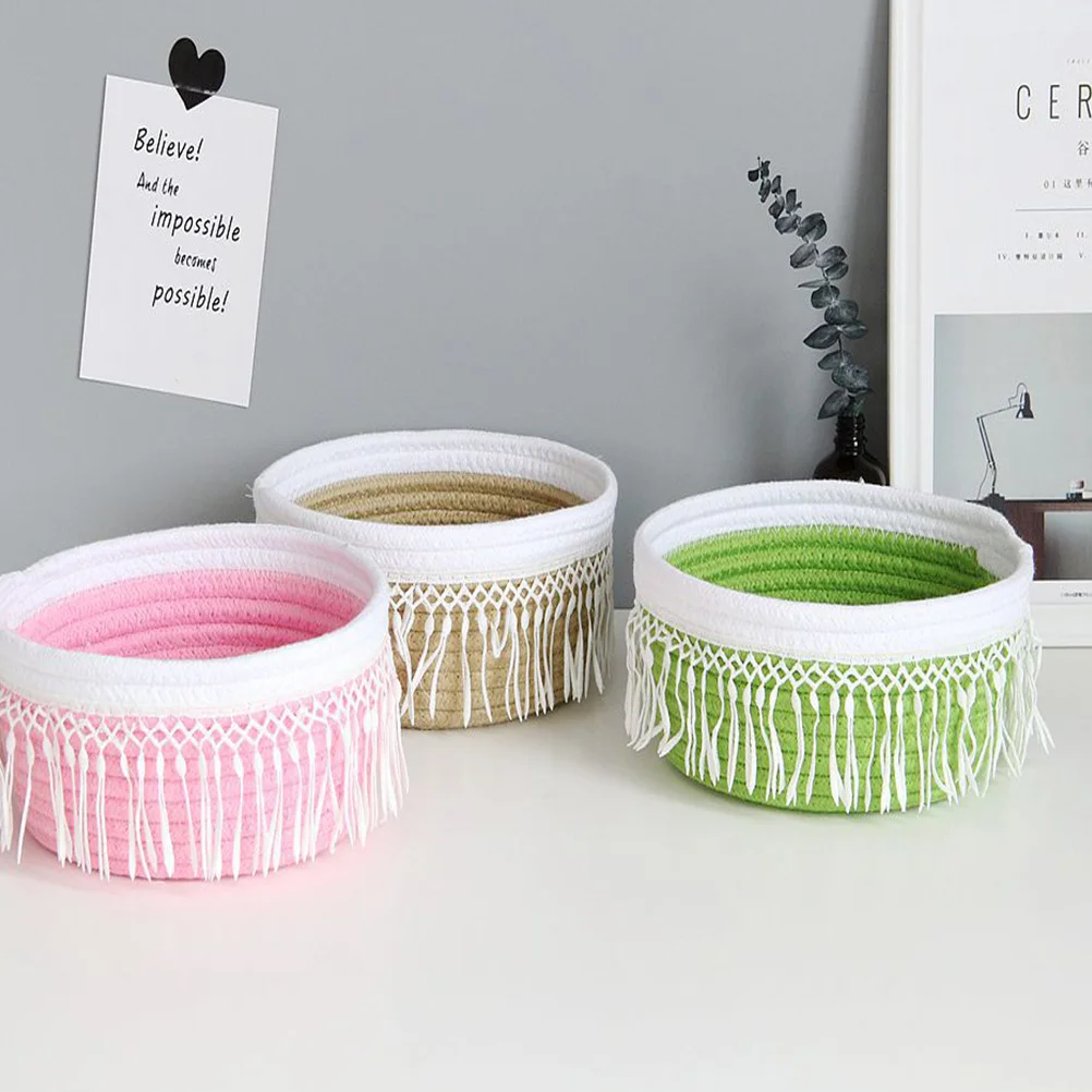 

Cotton Yarn Storage Basket Nordic Tassel Design Home Sundry Organizer Tabletop Container Reusable Basket For Daily Essentials