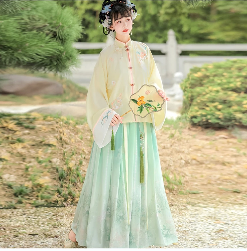 Green Hanfu Tang exquisite embroidery Chinese traditional standing collar robe thick wide sleeves Chinese style everyday clothes