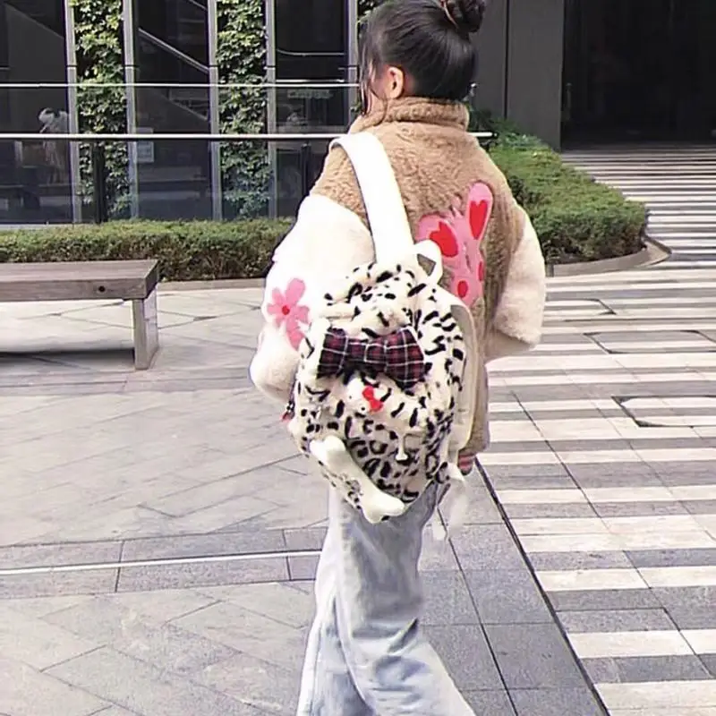 New Kawaii Sanrio Plush Backpack Hello Kittys Cute Anime Beauty Leopard Bon Hot Girl Bag Large Capacity Schoolbag Girls Gift