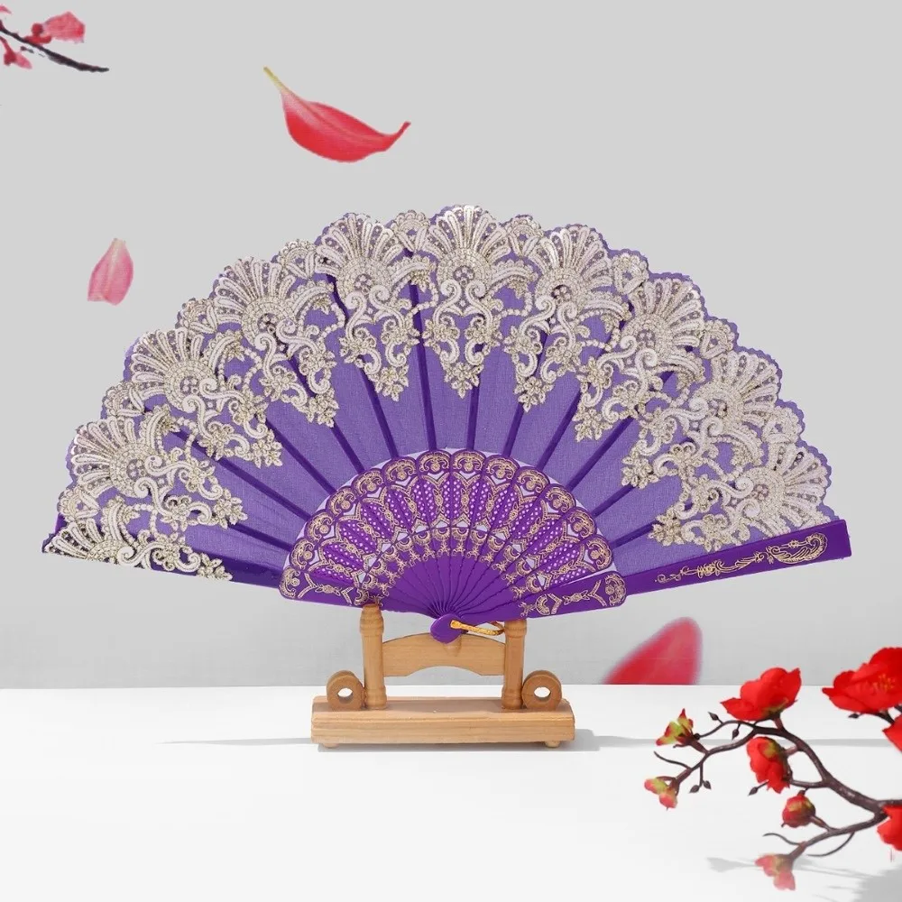 

Embroidered Folding Fan Hot Stamping Multicolors Chinese Wedding Cloth Folding Fan Photography Props Handheld Fan Gifts