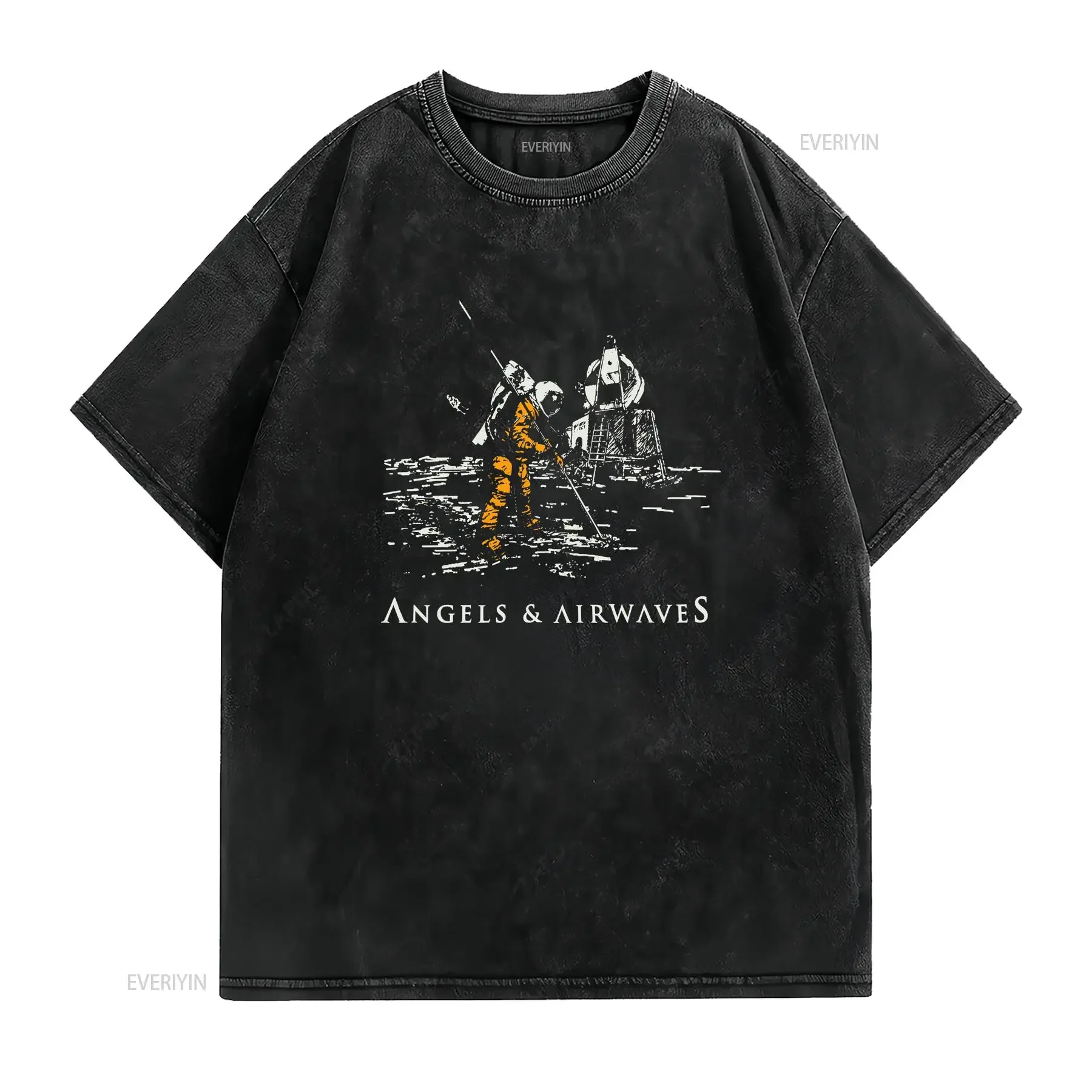 MENS ANGELS AND AIRWAVES MOON LANDING T SHIRT vintage Washed designer clothes Casual graphic Stretched Slightly Stylish Soft
