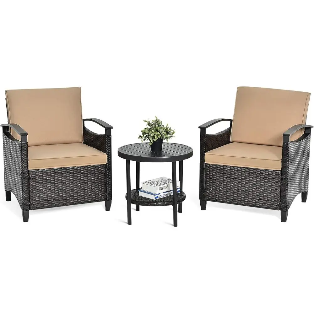 

Rattan Sofa Set with Cushions, Outdoor Patio Bistro Furniture for Garden, Backyard, and Poolside