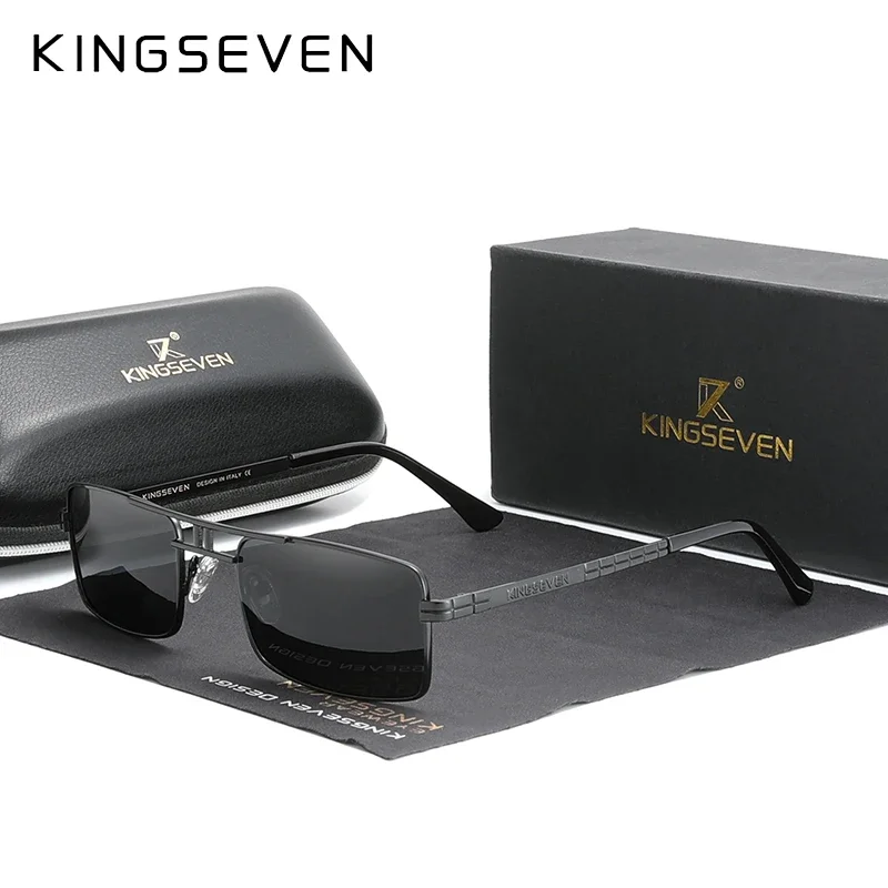 Occhiali da sole polarizzati di marca KINGSEVEN montatura Vintage in acciaio inossidabile Design rettangolare di marca guida pesca occhiali da sole